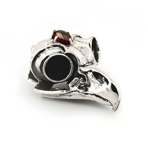 Fire & Bone Sterling Silver Garnet Great Horned Owl Skull Pendant Necklace